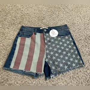 Haptics American Flag High Rise Frayed Denim Shorts Women's Size Small Patriotic